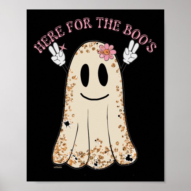 Póster AQUÍ POR EL gracioso fantasma de Halloween del BOO (Frente)