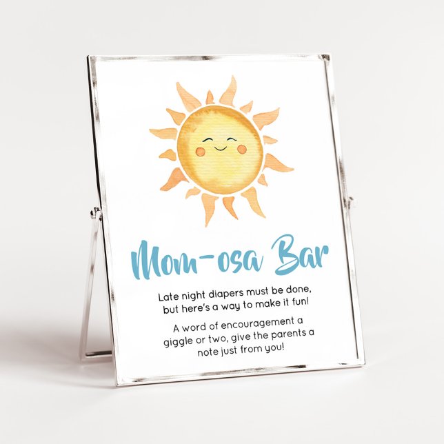 Póster Aquí viene el bar Son Cute Sun Mom Osa (Sunshine Here Comes the Son Baby Shower Mom Osa Bar Sign)