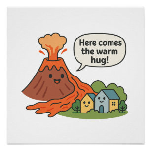 Póster ¡Aquí viene el cálido abrazo! Humor del volcán