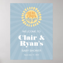 Aquí viene el cartel de bienvenida de Baby Shower 