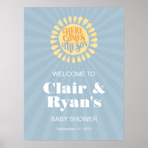 Póster Aquí viene el cartel de bienvenida de Baby Shower 