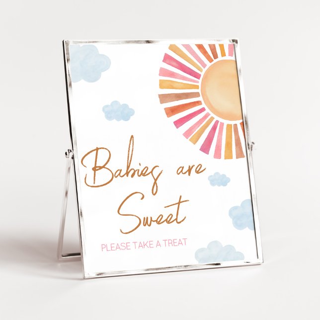 Póster Aquí viene el Chica del Sol Los bebés son dulces (Sunshine Baby Shower Babies are Sweet Sign)