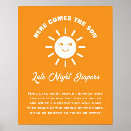 Póster Aquí Viene El Hijo Baby Shower Tarde Noche Diapers