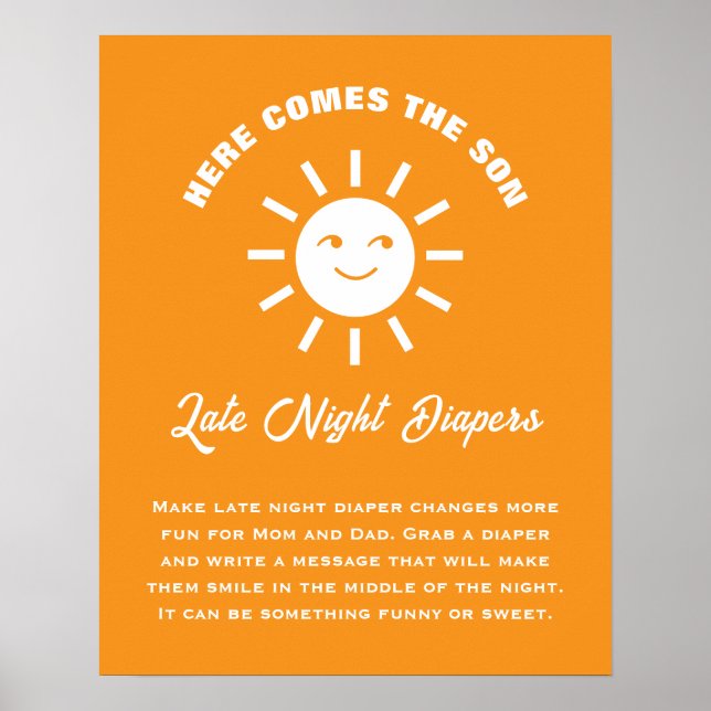 Póster Aquí Viene El Hijo Baby Shower Tarde Noche Diapers (Frente)