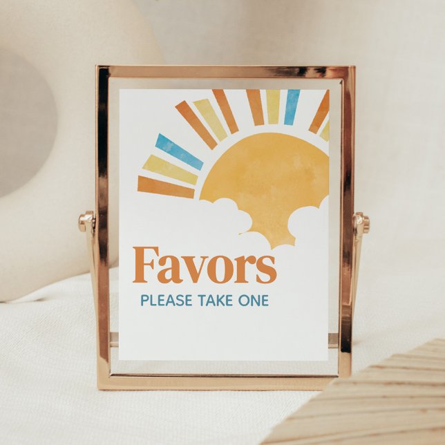 Póster Aquí viene el hijo que Baby Shower favorece (Here Comes the Son Baby Shower Favors Sign)