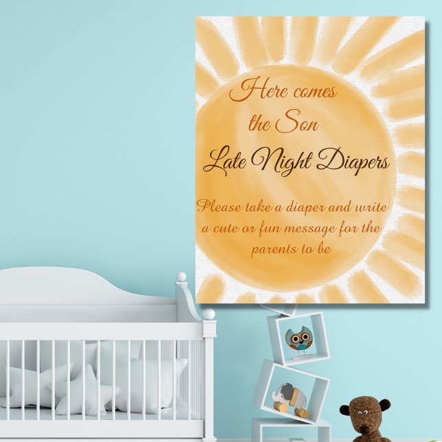 Póster Aquí viene el juego de pañales Baby Shower Son Sun (Subido por el creador)