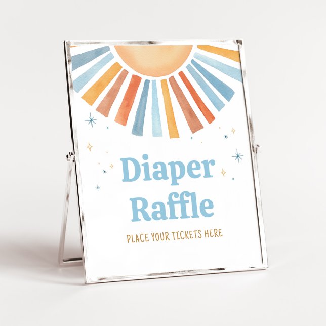 Póster Aquí viene el pañal Baby Shower de Son Raffle (Boho Sunshine Baby Shower Diaper Raffle Sign)