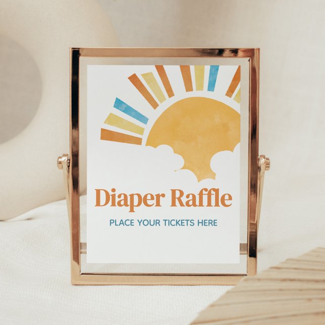 Póster Aquí viene el pañal Baby Shower de Son Raffle (Here Comes the Son Baby Shower Diaper Raffle Sign)