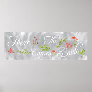 Póster Aquí Viene El Rótulo De Acuarela Boda De Novia