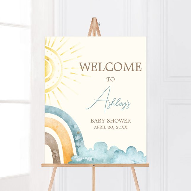 Póster Aquí Viene La Bienvenida De Baby Shower De Son Ret (Boho Here Comes The Sun Baby Shower Welcome Sign)