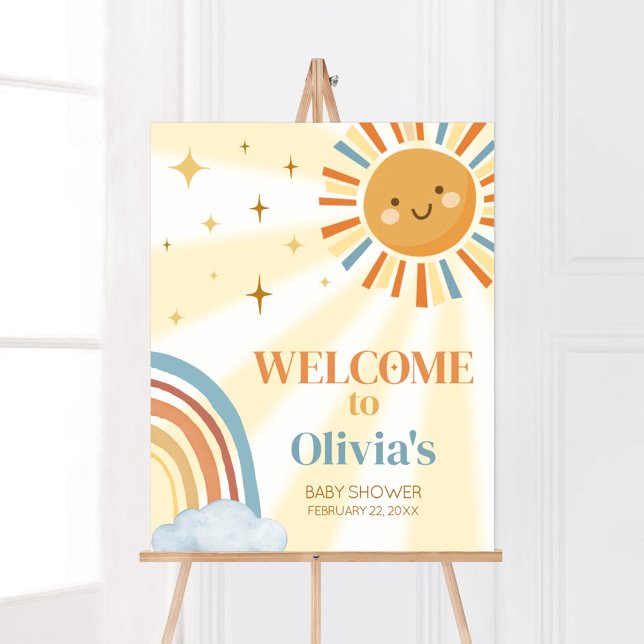 Póster Aquí viene la bienvenida de Baby Shower de Son Ret (Retro Here Comes the Son Baby Shower Welcome Sign)