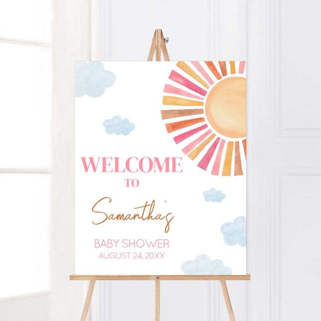 Póster Aquí Viene La Bienvenida De Baby Shower De Sun Chi (Sunshine Baby Shower Welcome Sign)