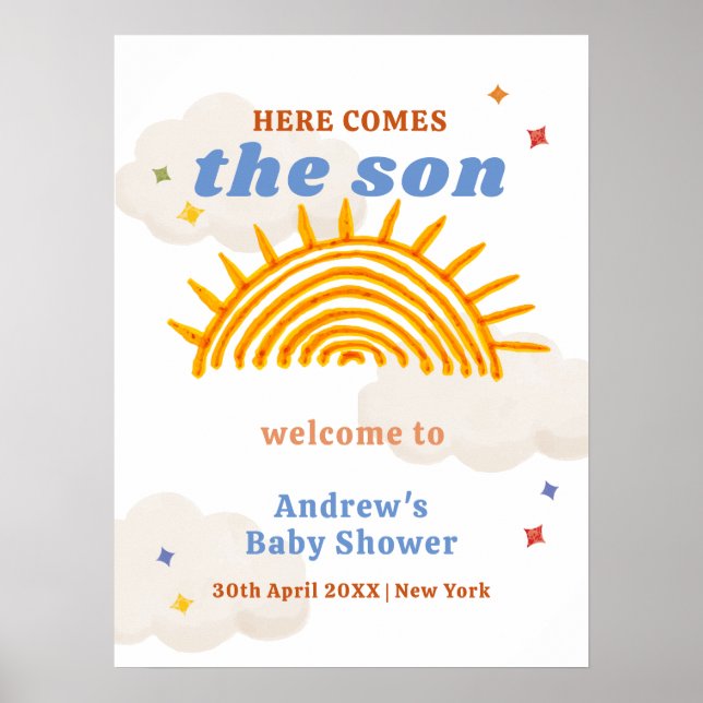 Póster Aquí Viene La Bienvenida De Baby Shower Son Sunshi (Frente)