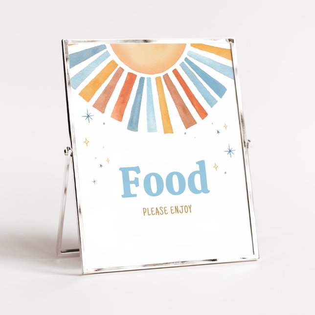 Póster Aquí viene la comida Baby Shower del hijo (Boho Sunshine Baby Shower Food Sign)