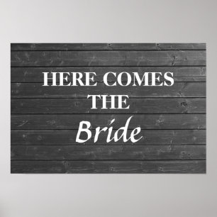 Póster Aquí viene la novia. Signo de boda gris y blanco