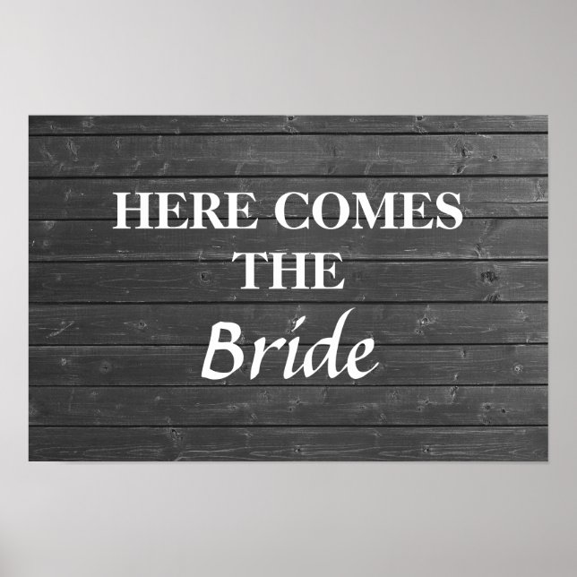 Póster Aquí viene la novia. Signo de boda gris y blanco (Frente)