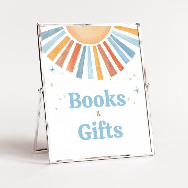 Póster Aquí vienen los libros y regalos de Baby Shower de (Boho Sunshine Baby Shower Books and Gifts Sign)