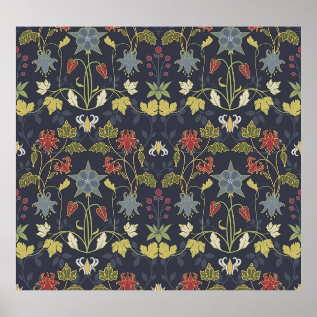 Póster Aquilegia Art Nouveau: Floral oscura (Frente)