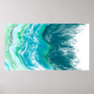Póster Ar digital de ondas oceánicas azules y turquesas