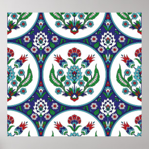 Póster Árabe turco, flores de tulipán, patrón ininterrump