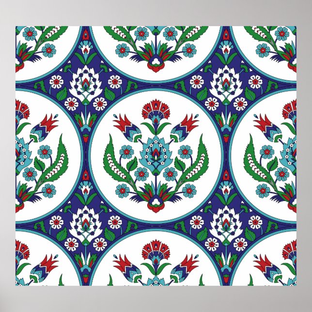 Póster Árabe turco, flores de tulipán, patrón ininterrump (Frente)