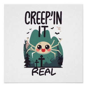 Póster Araña de Halloween Kawaii juego de palabras