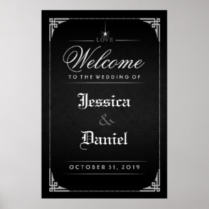 Póster Araña gótica de Halloween negra bienvenida al Boda
