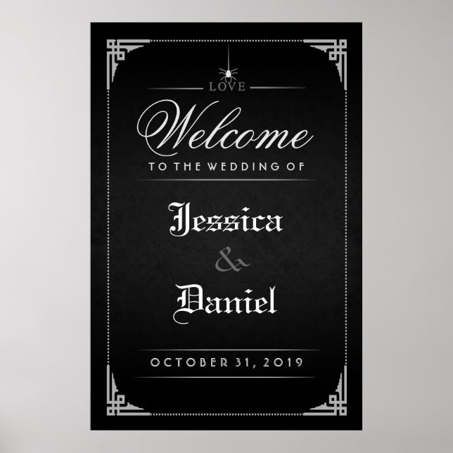 Póster Araña gótica de Halloween negra bienvenida al Boda (Frente)