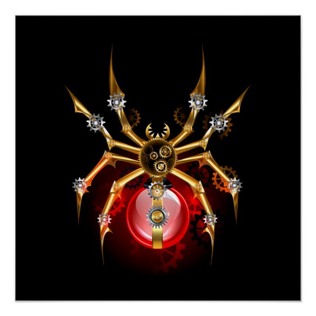 Póster Araña steampunk sobre negro (Anverso)