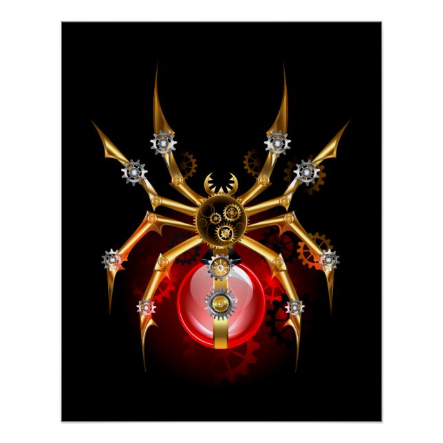 Póster Araña steampunk sobre negro (Anverso)