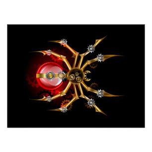 Póster Araña steampunk sobre negro