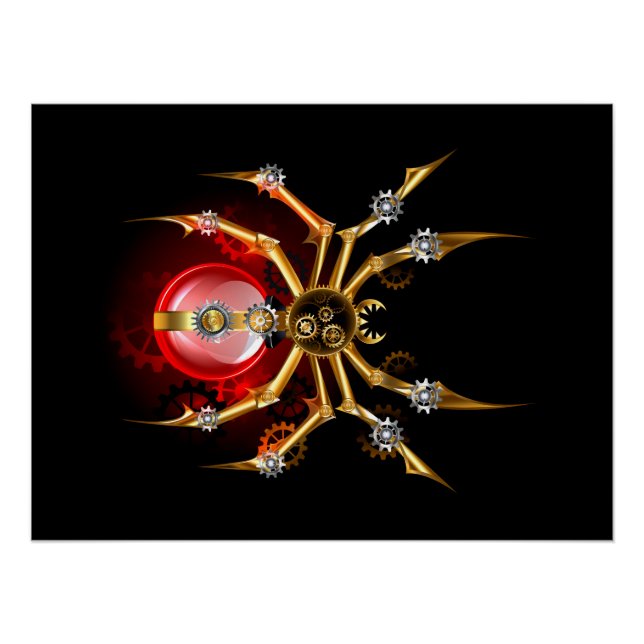 Póster Araña steampunk sobre negro (Anverso)