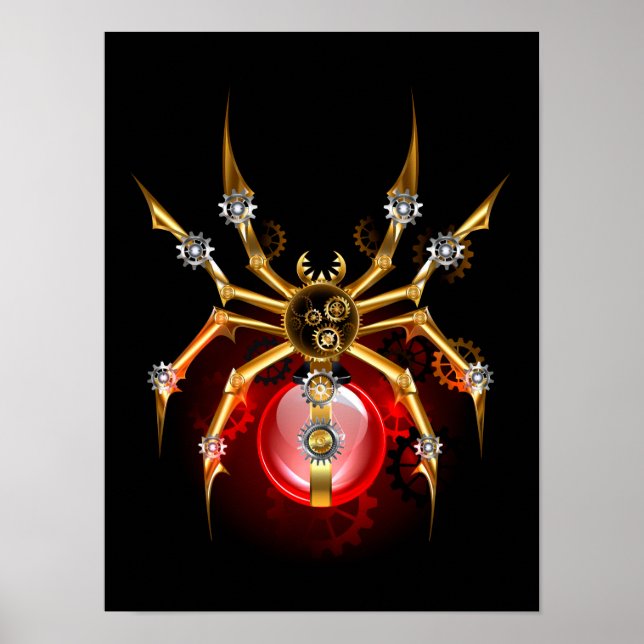 Póster Araña steampunk sobre negro (Frente)