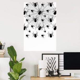 Póster Arañas Blanco Negras telaraña patrón de Halloween