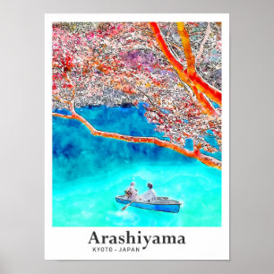 Póster Arashiyama Kyoto Traer mano a color de agua de via