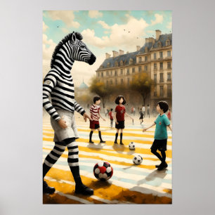 Póster Árbitro de cebra en un partido de fútbol