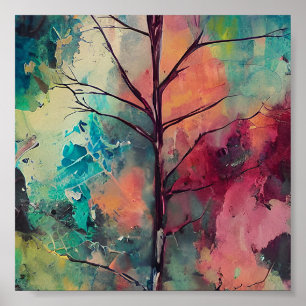 Póster Árbol abstracto en tonos suaves
