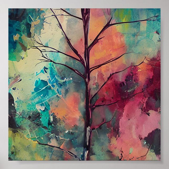 Póster Árbol abstracto en tonos suaves (Frente)