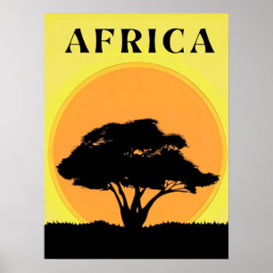 Póster Árbol africano de acacia contra atardecer Naranja