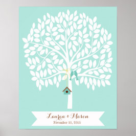 Póster Árbol alternativo del libro de bodas, hojas azules