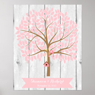 Póster Árbol alternativo del libro de bodas, hojas rosada