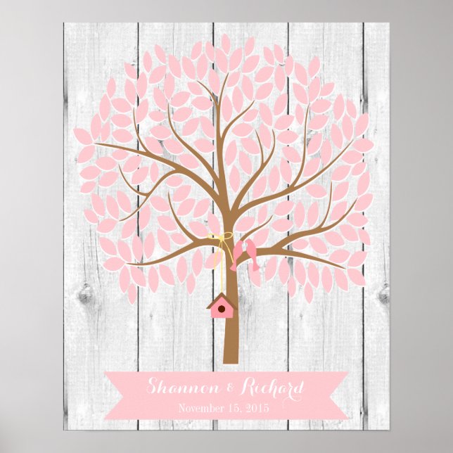 Póster Árbol alternativo del libro de bodas, hojas rosada (Frente)