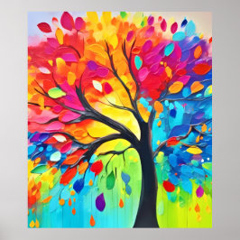 Póster Árbol arcoiris de pintura de vida