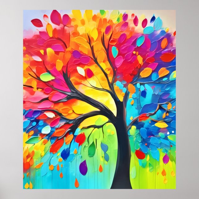 Póster Árbol arcoiris de pintura de vida (Frente)