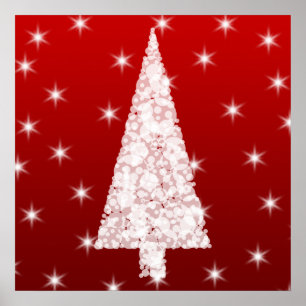 Póster Árbol blanco de Navidad con estrellas en rojo.