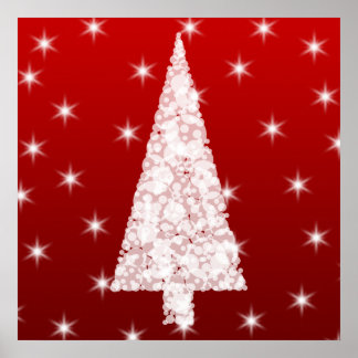 Póster Árbol blanco de Navidad con estrellas en rojo.