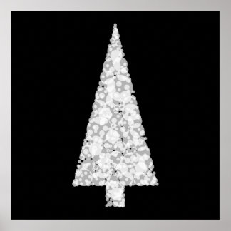Póster Árbol blanco de Navidad. En negro. Elegante.