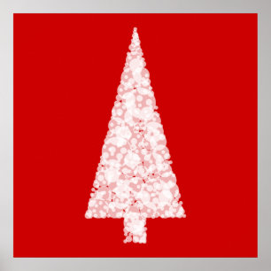 Póster Árbol blanco de Navidad. En rojo. Moderno.