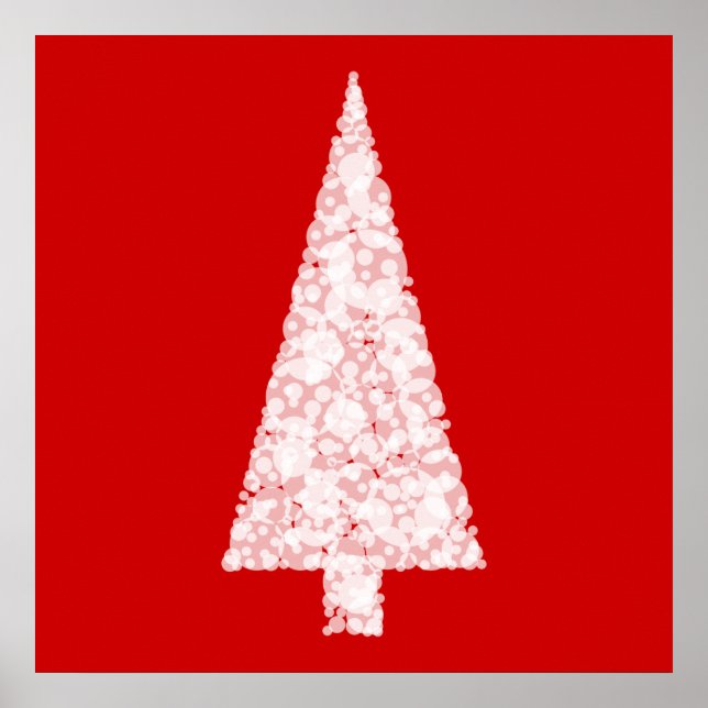 Póster Árbol blanco de Navidad. En rojo. Moderno. (Frente)