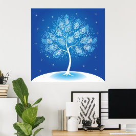 Póster Árbol blanco en la nieve